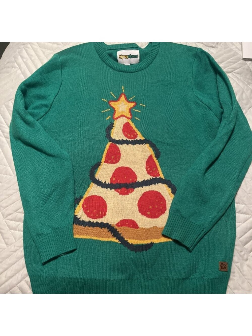 Tipsy Elves Pizza Tree Ugly Christmas Sweater Unisex Youth Size Large kids